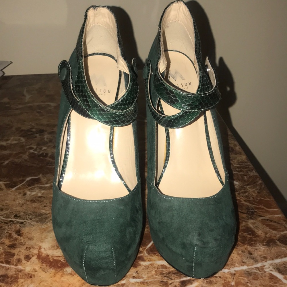 Dark green 6” strappy heels
